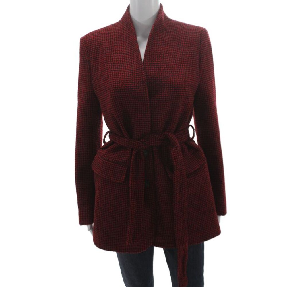 MNG Womens Basic Plaid Wool Blend Button Long Sleeve Jacket Size M